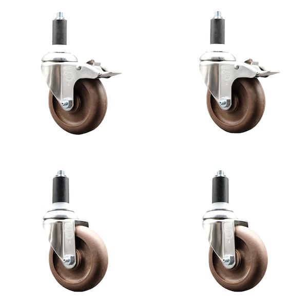 Service Caster 4 Inch 316SS High Temp Glass Filled Nylon 1-1/4 Inch Stem Caster Lck Brake, 2PK SS316TTLEX20S414-GFNSHT-2-S-2-114 - main